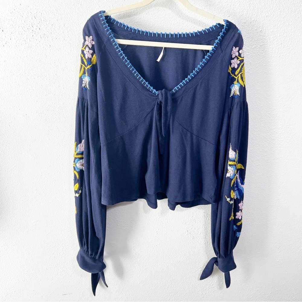 Free People embroidered blouse navy size med